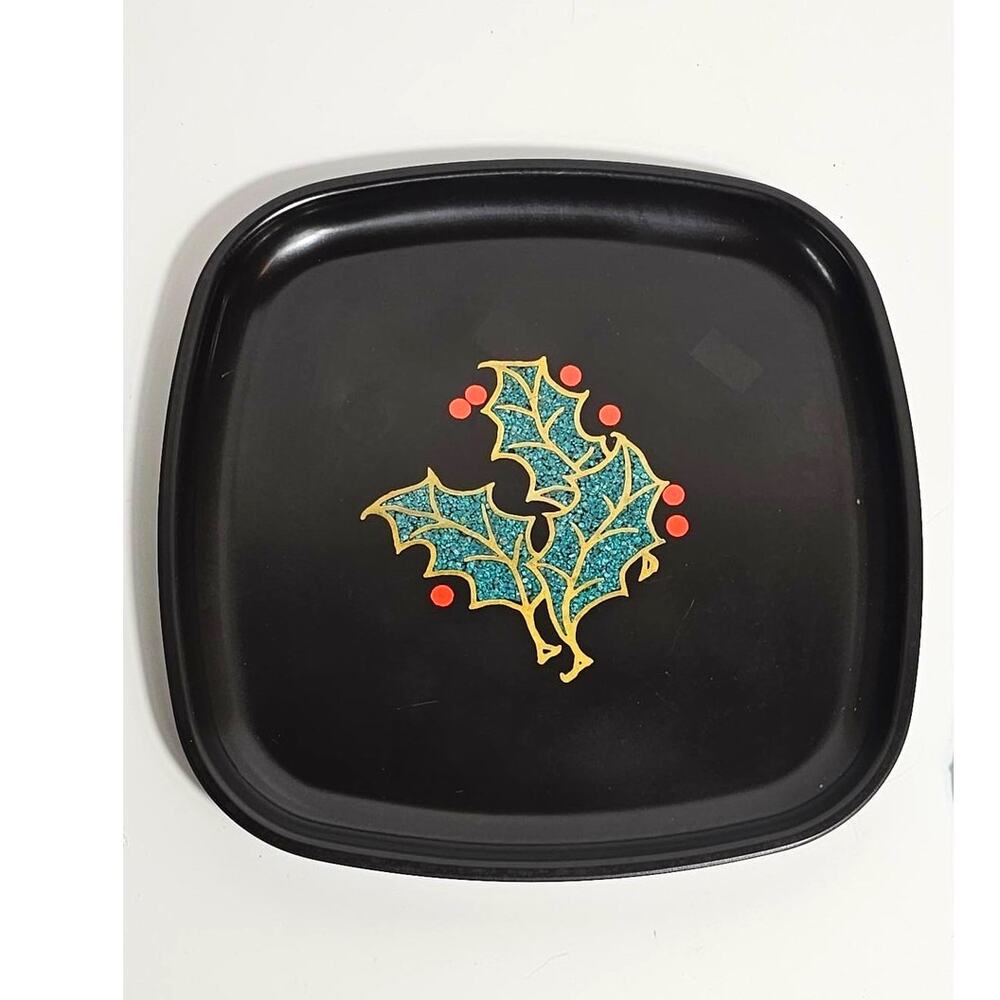 Vintage Christmas Couroc of Monterey Holly Square Tray Serving 1960’s